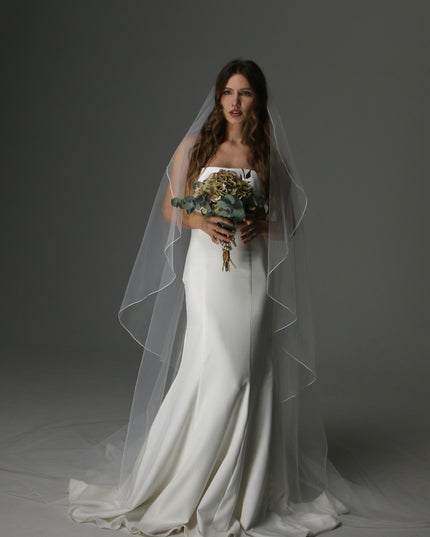 Soft Tulle Wedding Veil with Pencil Edge – Single Tier Cascade Style