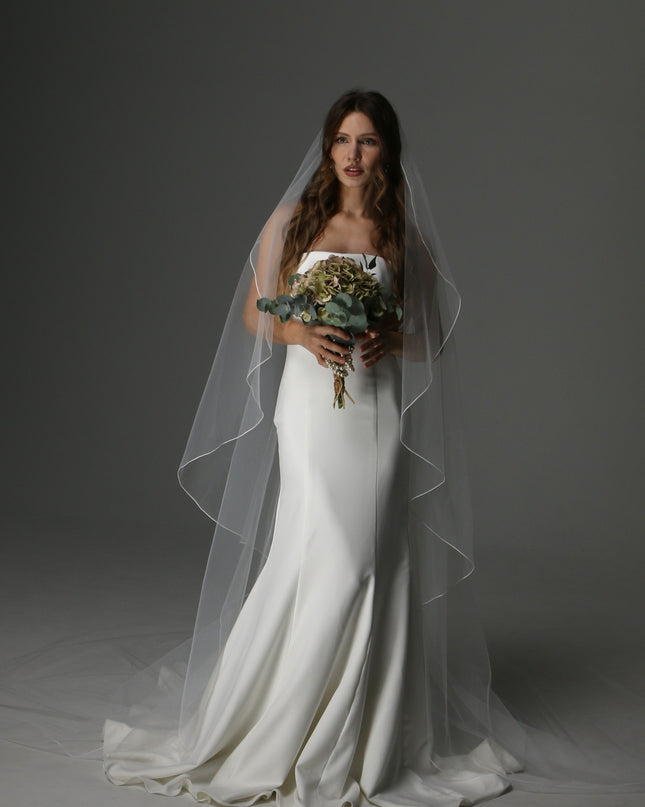 Soft Tulle Wedding Veil with Pencil Edge – Single Tier Cascade Style