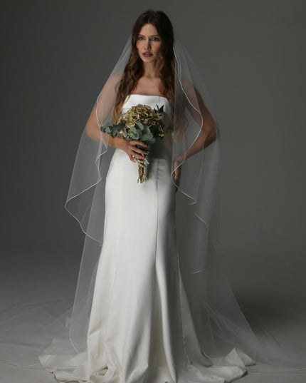 Soft Tulle Wedding Veil with Pencil Edge – Single Tier Cascade Style