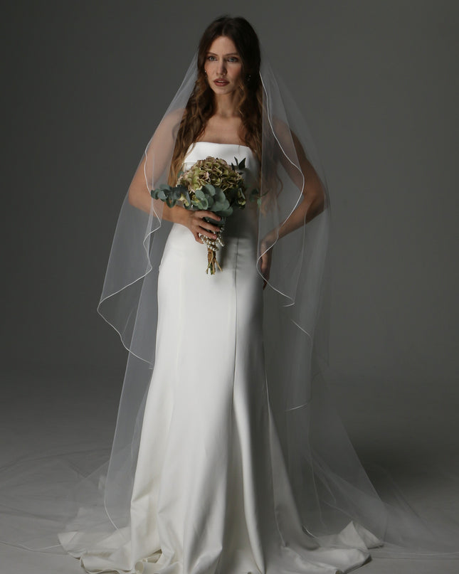 Soft Tulle Wedding Veil with Pencil Edge – Single Tier Cascade Style