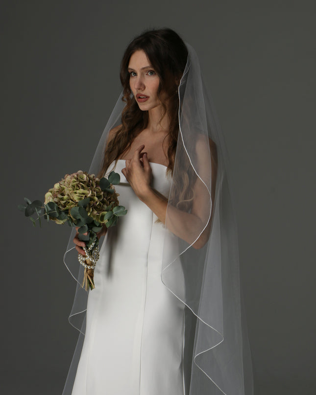 Soft Tulle Wedding Veil with Pencil Edge – Single Tier Cascade Style