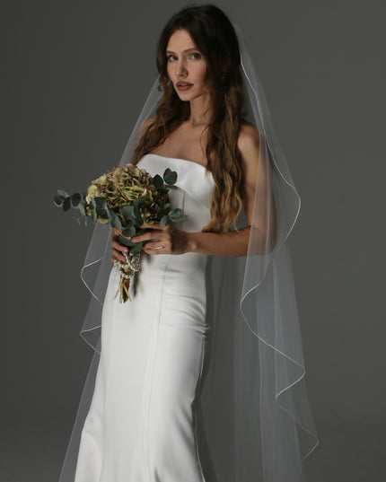 Soft Tulle Wedding Veil with Pencil Edge – Single Tier Cascade Style