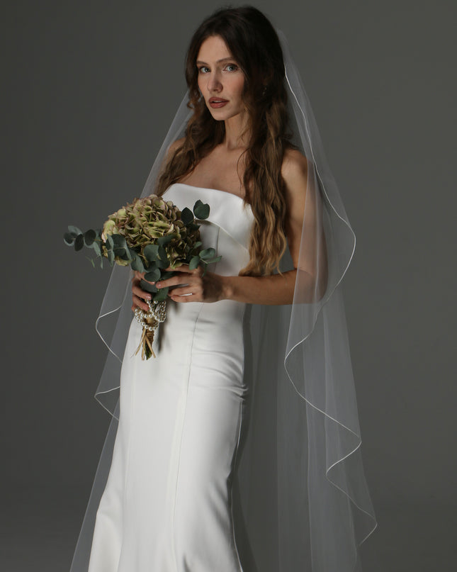 Soft Tulle Wedding Veil with Pencil Edge – Single Tier Cascade Style