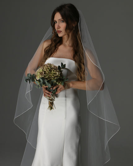 Soft Tulle Wedding Veil with Pencil Edge – Single Tier Cascade Style