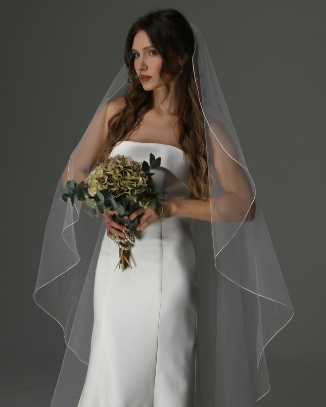 Soft Tulle Wedding Veil with Pencil Edge – Single Tier Cascade Style