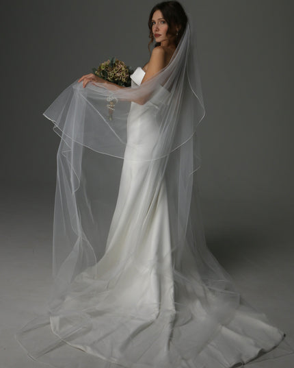 Soft Tulle Wedding Veil with Pencil Edge – Single Tier Cascade Style