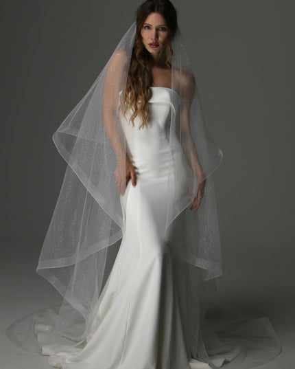 Glitter Two Tier Wedding Veil with Horsehair Edge – Sparkly Bridal Veil