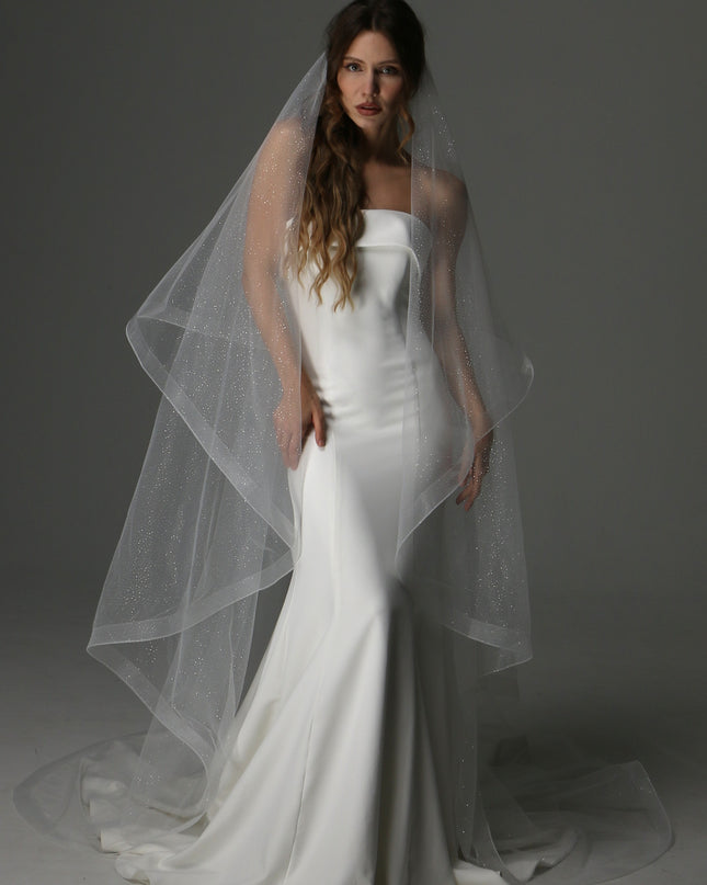 Glitter Two Tier Wedding Veil with Horsehair Edge – Sparkly Bridal Veil