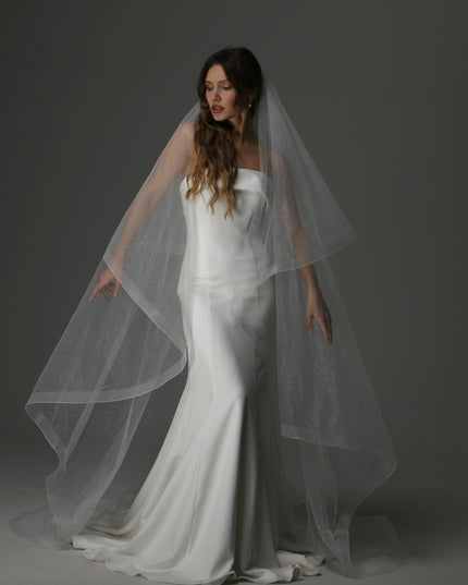 Glitter Two Tier Wedding Veil with Horsehair Edge – Sparkly Bridal Veil