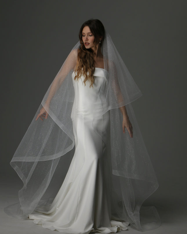 Glitter Two Tier Wedding Veil with Horsehair Edge – Sparkly Bridal Veil