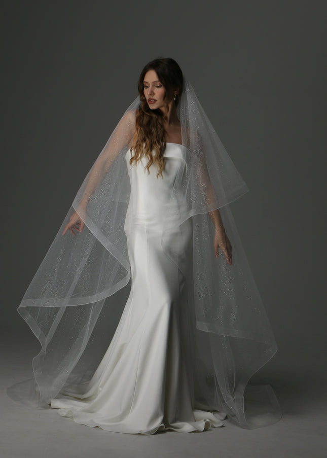 Glitter Two Tier Wedding Veil with Horsehair Edge – Sparkly Bridal Veil