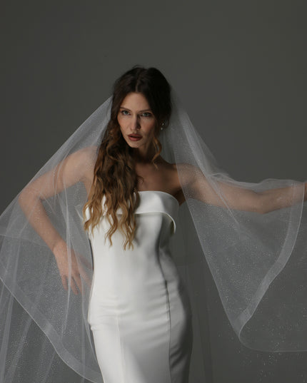 Glitter Two Tier Wedding Veil with Horsehair Edge – Sparkly Bridal Veil