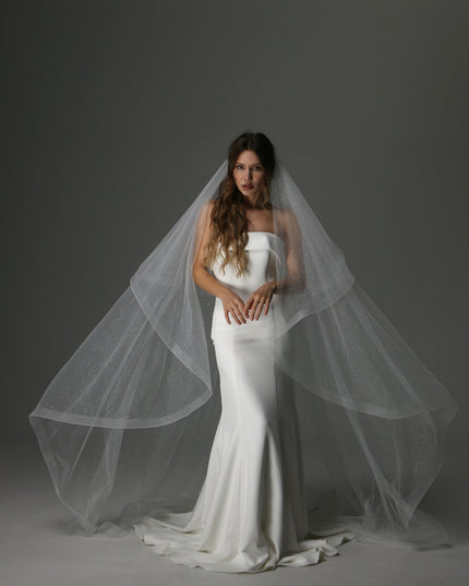 Glitter Two Tier Wedding Veil with Horsehair Edge – Sparkly Bridal Veil