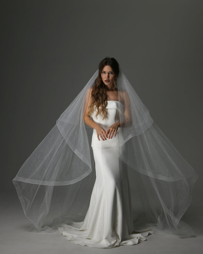 Glitter Two Tier Wedding Veil with Horsehair Edge – Sparkly Bridal Veil