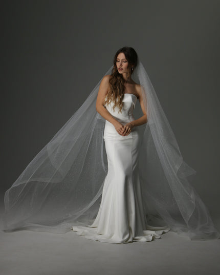 Glitter Two Tier Wedding Veil with Horsehair Edge – Sparkly Bridal Veil