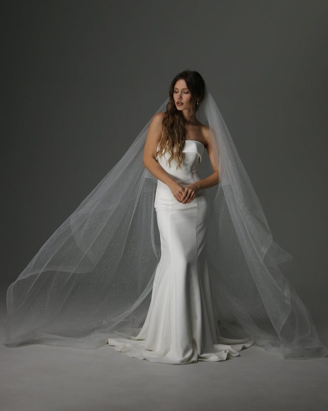 Glitter Two Tier Wedding Veil with Horsehair Edge – Sparkly Bridal Veil