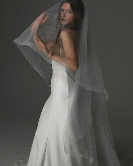 Glitter Two Tier Wedding Veil with Horsehair Edge – Sparkly Bridal Veil