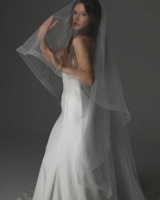 Glitter Two Tier Wedding Veil with Horsehair Edge – Sparkly Bridal Veil