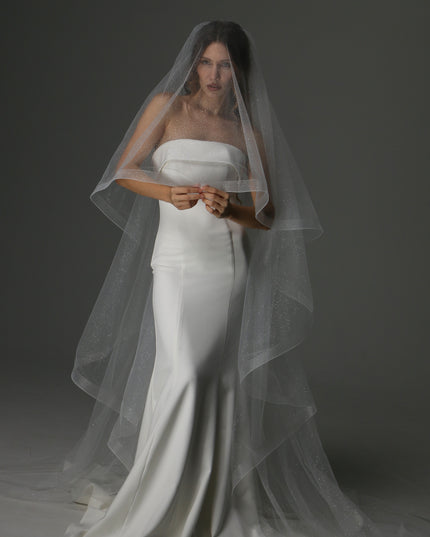 Glitter Two Tier Wedding Veil with Horsehair Edge – Sparkly Bridal Veil