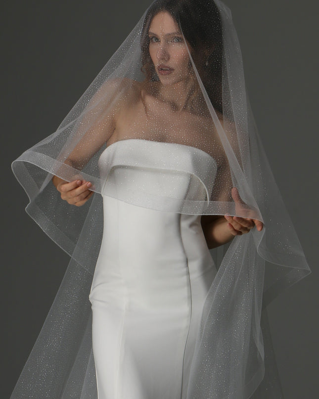 Glitter Two Tier Wedding Veil with Horsehair Edge – Sparkly Bridal Veil