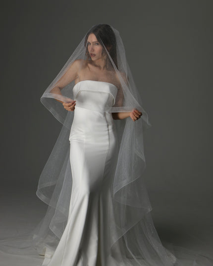 Glitter Two Tier Wedding Veil with Horsehair Edge – Sparkly Bridal Veil