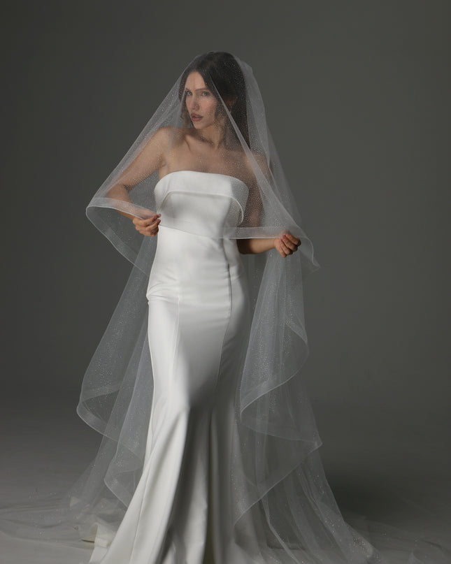 Glitter Two Tier Wedding Veil with Horsehair Edge – Sparkly Bridal Veil