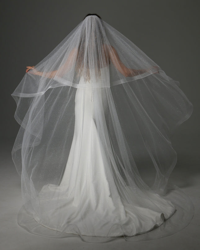 Glitter Two Tier Wedding Veil with Horsehair Edge – Sparkly Bridal Veil