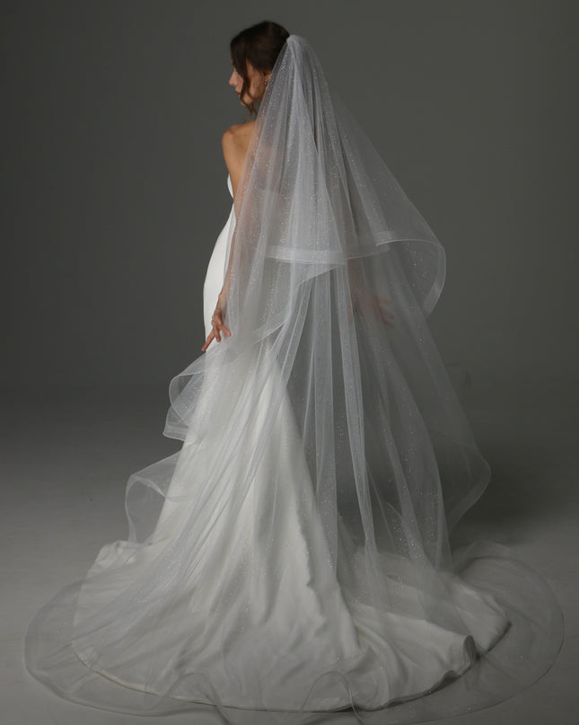 Glitter Two Tier Wedding Veil with Horsehair Edge – Sparkly Bridal Veil