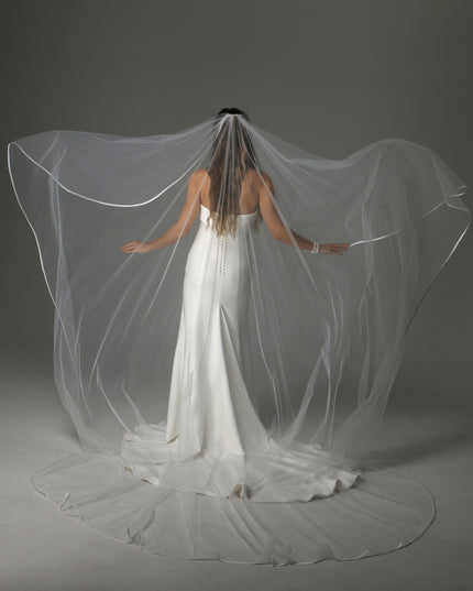 Minimalist Cascading Veil, One Layer Satin Ribbon Edge Veil, Simple Bridal Veil