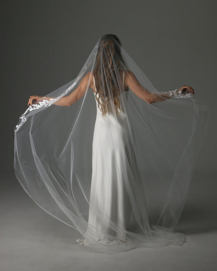 Lace Appliqué Cathedral Veil: One Tier Mantilla, Ivory Tulle