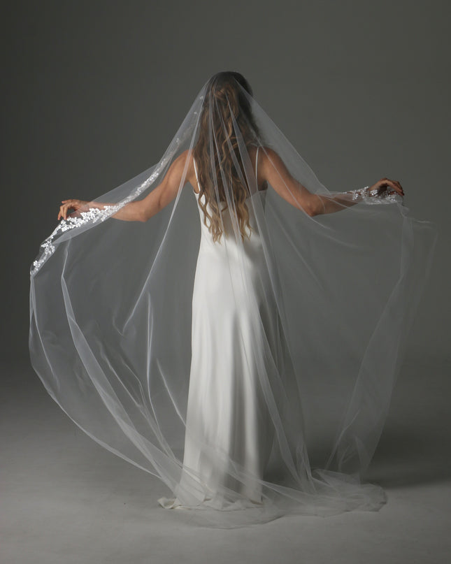 Lace Appliqué Cathedral Veil: One Tier Mantilla, Ivory Tulle