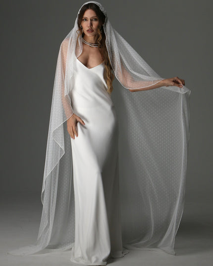 Romantic Juliet Cap Wedding Veil with Lace Appliqués – Single Tier Bridal Veil