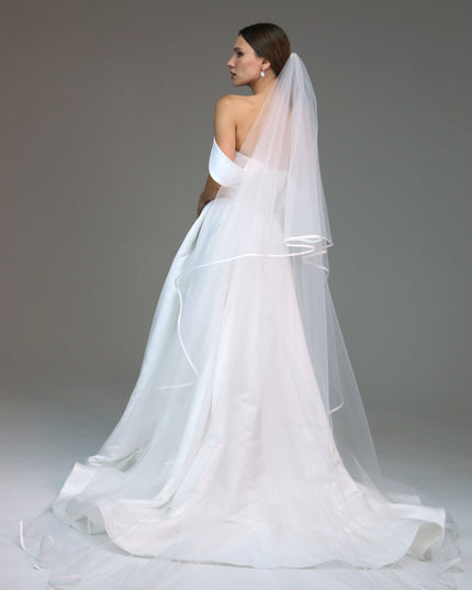 Two tier satin edge veil,Satin trim veil,Satin ribbon veil