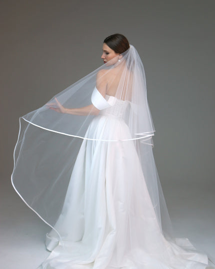 Two tier satin edge veil,Satin trim veil,Satin ribbon veil