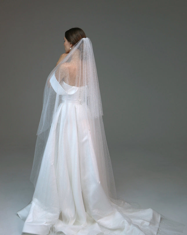 Sparkly Two-Tier Veil | Shimmer Cathedral Veil | Short Glitter Veil for Bride | Soft Two-Layer Bridal Veil