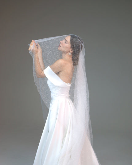 Sparkly Two-Tier Veil | Shimmer Cathedral Veil | Short Glitter Veil for Bride | Soft Two-Layer Bridal Veil
