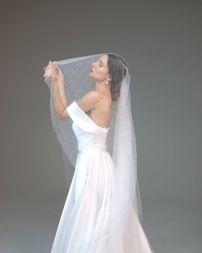 Sparkly Two-Tier Veil | Shimmer Cathedral Veil | Short Glitter Veil for Bride | Soft Two-Layer Bridal Veil