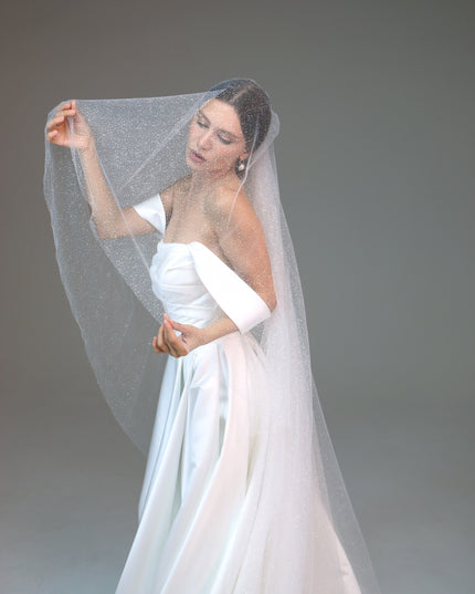 Sparkly Two-Tier Veil | Shimmer Cathedral Veil | Short Glitter Veil for Bride | Soft Two-Layer Bridal Veil