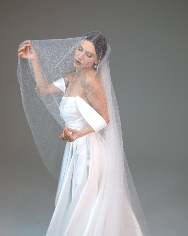 Sparkly Two-Tier Veil | Shimmer Cathedral Veil | Short Glitter Veil for Bride | Soft Two-Layer Bridal Veil