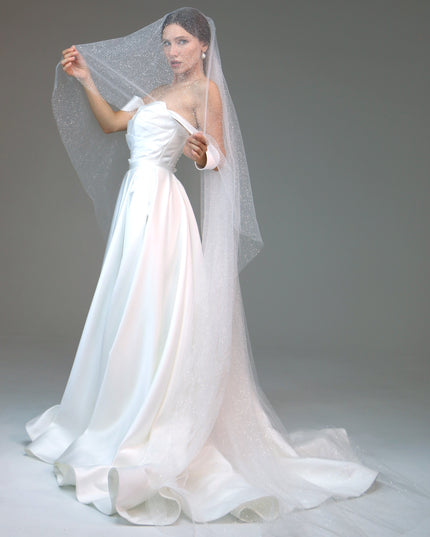 Sparkly Two-Tier Veil | Shimmer Cathedral Veil | Short Glitter Veil for Bride | Soft Two-Layer Bridal Veil