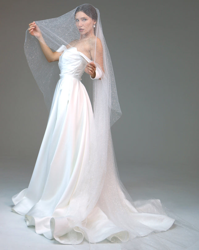 Sparkly Two-Tier Veil | Shimmer Cathedral Veil | Short Glitter Veil for Bride | Soft Two-Layer Bridal Veil