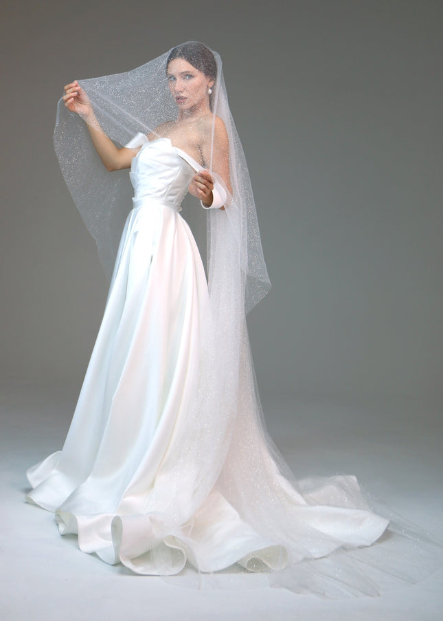 Sparkly Two-Tier Veil | Shimmer Cathedral Veil | Short Glitter Veil for Bride | Soft Two-Layer Bridal Veil