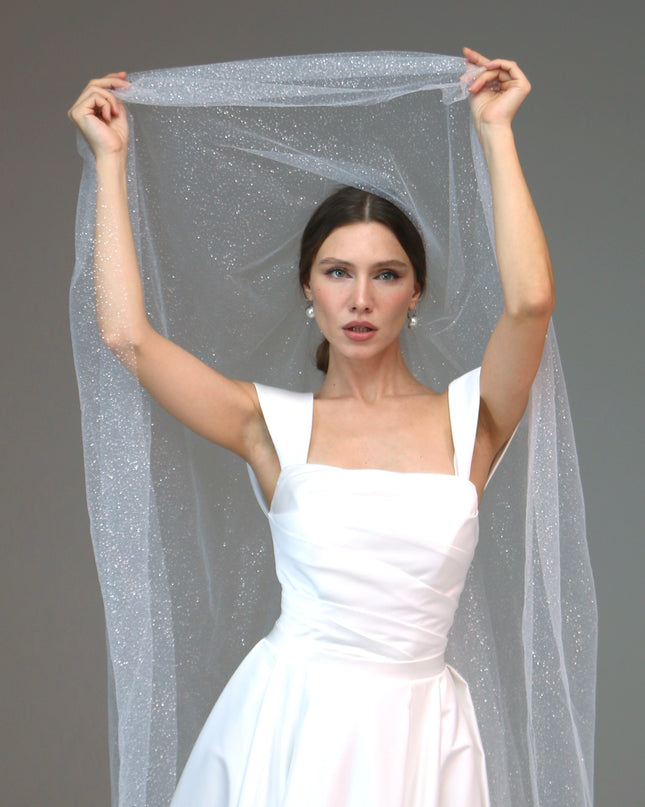 Sparkly Two-Tier Veil | Shimmer Cathedral Veil | Short Glitter Veil for Bride | Soft Two-Layer Bridal Veil