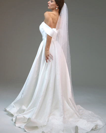 Cathedral Wedding Veil, Cathedral Veil with Pearl Edge, Pearl Trim Veil, Scattered Pearl Bridal Veil