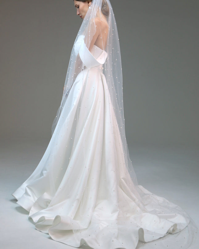 Cathedral Wedding Veil, Cathedral Veil with Pearl Edge, Pearl Trim Veil, Scattered Pearl Bridal Veil
