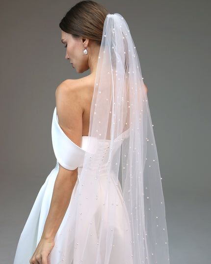 Cathedral Wedding Veil, Cathedral Veil with Pearl Edge, Pearl Trim Veil, Scattered Pearl Bridal Veil
