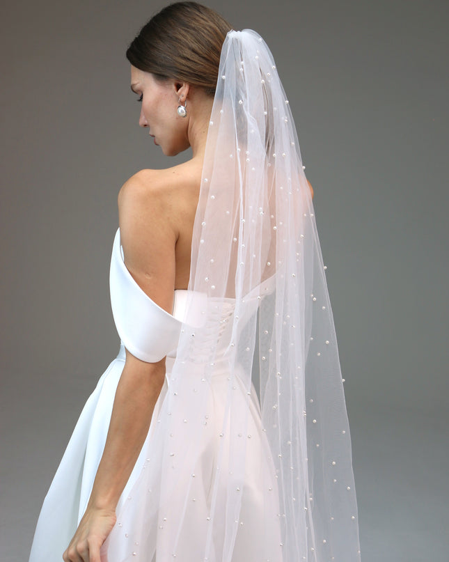 Cathedral Wedding Veil, Cathedral Veil with Pearl Edge, Pearl Trim Veil, Scattered Pearl Bridal Veil