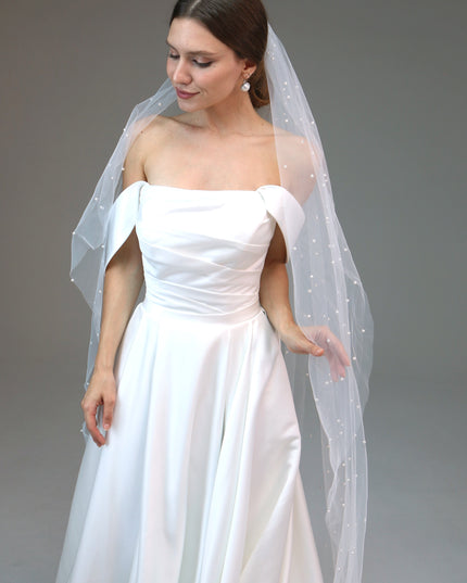 Cathedral Wedding Veil, Cathedral Veil with Pearl Edge, Pearl Trim Veil, Scattered Pearl Bridal Veil