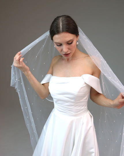 Cathedral Wedding Veil, Cathedral Veil with Pearl Edge, Pearl Trim Veil, Scattered Pearl Bridal Veil