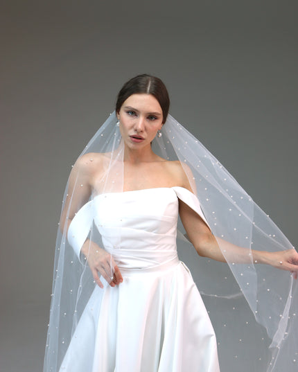 Cathedral Wedding Veil, Cathedral Veil with Pearl Edge, Pearl Trim Veil, Scattered Pearl Bridal Veil
